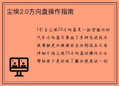 尘埃2.0方向盘操作指南